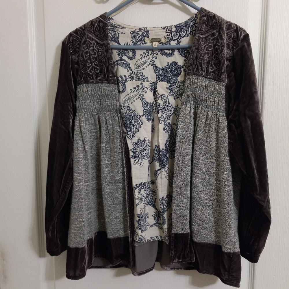 BKE Gimmicks Pieced Velvet Cardigan